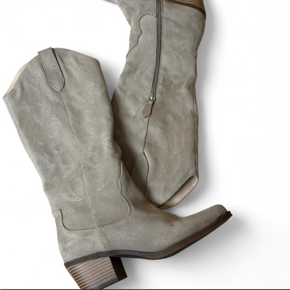 bp Taupe Suede Western Knee Boots